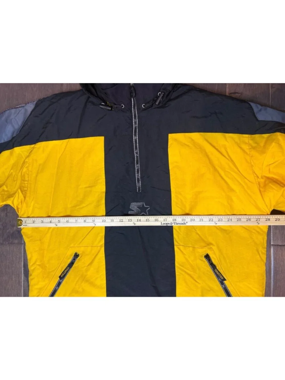 Vintage 90s Starter Men's XL Yellow Black Half Zip Pullover Winter Jacket Retro